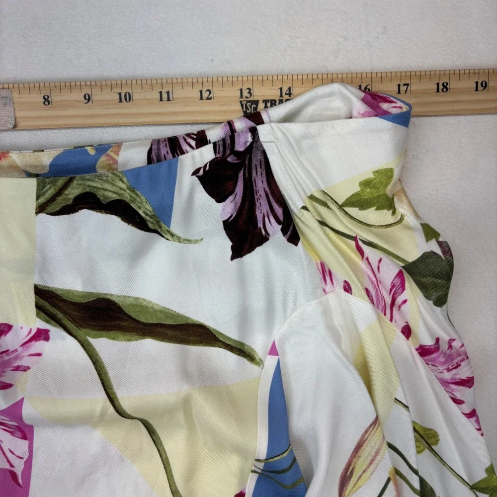 Ted Baker‎ Saphiya Floral Geometric Asymmetric Midi Skirt White Pink Size 5 NEW
